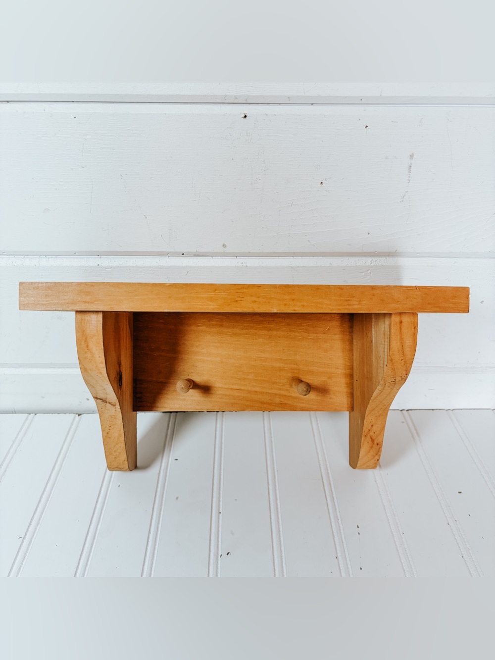 Vintage Wooden Wall Shelf with Pegs | Americana , Cottagecore
